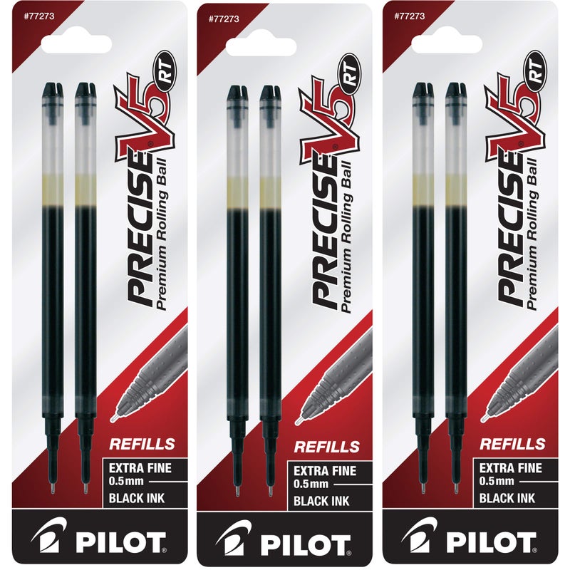 Pilot, Precise V5 RT Liquid Ink Refills, Extra Fine Point 0.5 mm, Black, Pack of 6 - Image 1